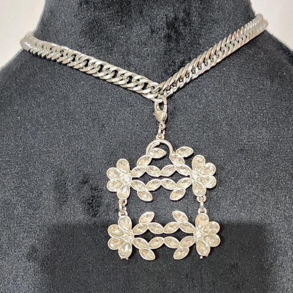 VINTAGE SPERRY PAT PEND Stainless Steel Crystal Pendant Necklace Bold 70s - Picture 3 of 11